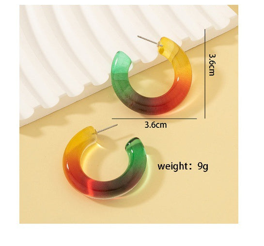 Seindeal Transparent Acrylic Candy Color C-Shaped Earrings