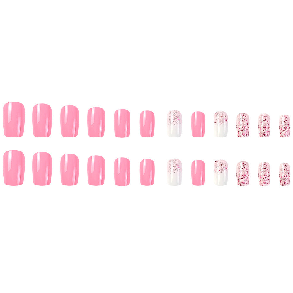 Medium-Length Square Barbie Pink Shiny Wearable Nails - Foreign Trade Fake Nail Art Stickers