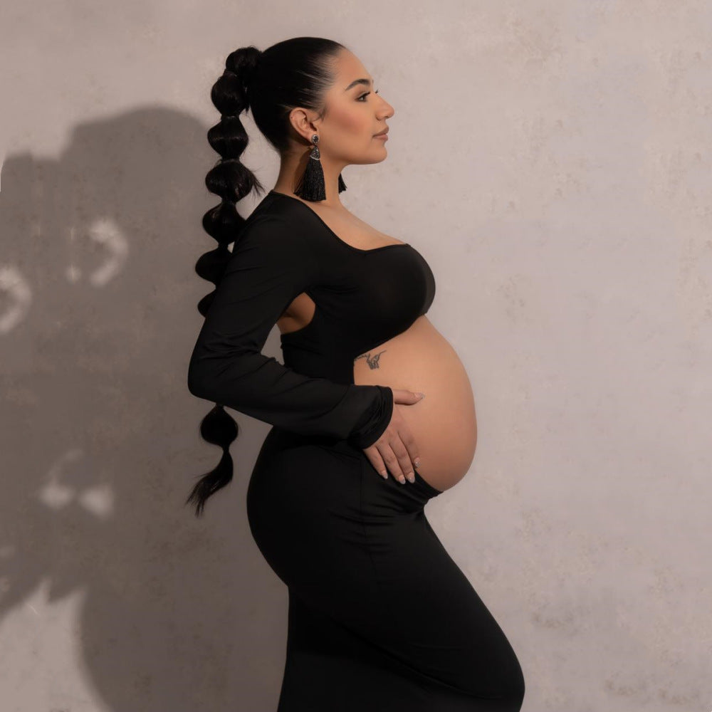 Seindeal Black Cut Out Mermaid Crop Long Sleeve Backless Bodycon Cocktail Club Party Photoshoot Maternity Maxi Dress