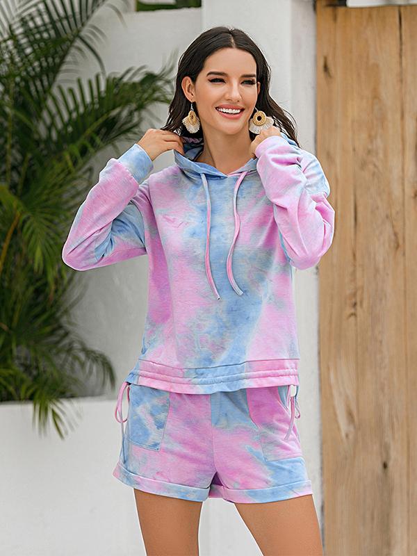 Seindeal Pajama Sets Sweatshirt Tie Dye Drawstring Pants Short Women Fashion