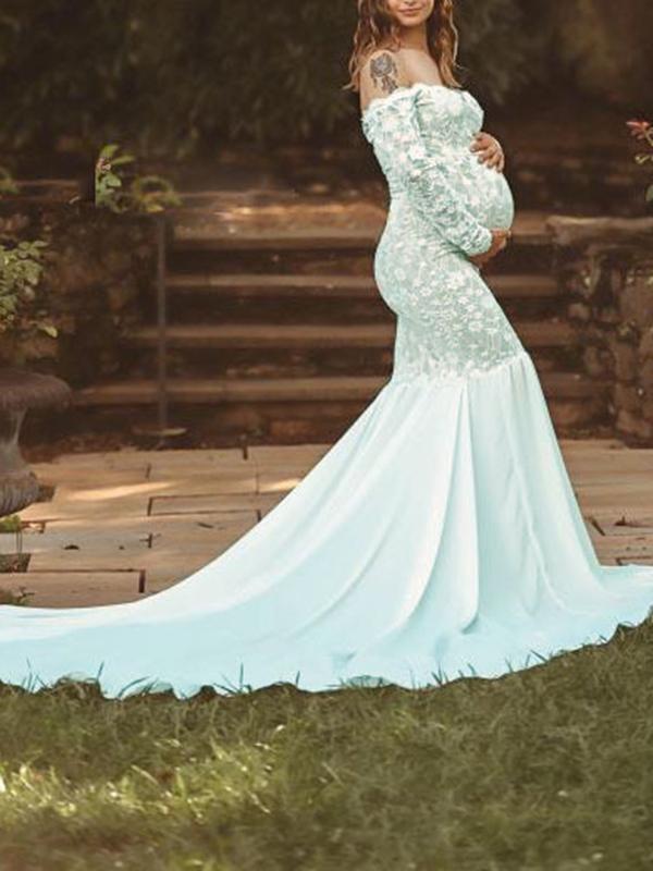 Mermaid Lace Off Shoulder Bodycon Chiffon Maternity Photoshoot Maxi Dress