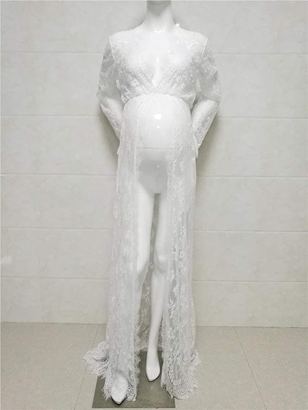 Lace Sheer Front Slit Maternity For Babyshower Maxi Dress