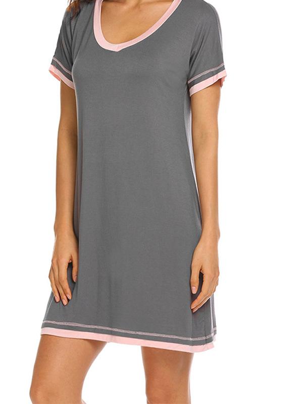 Patchwork Round Neck Short Sleeve Maternity Pajamas Casual Mini Dress