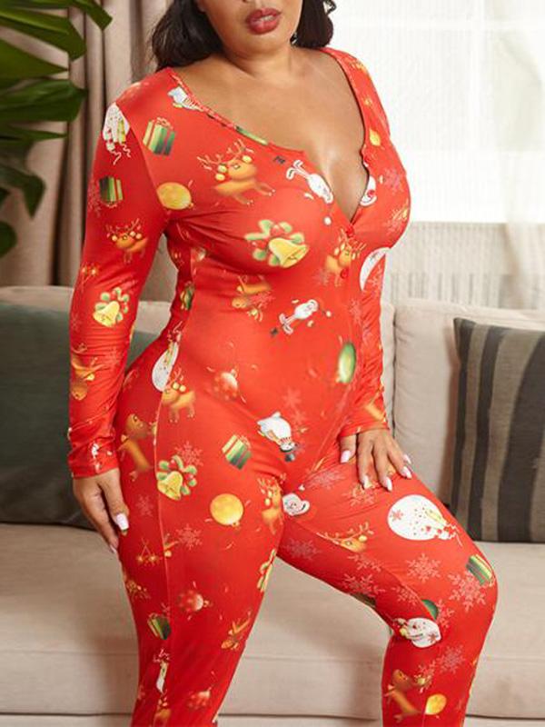 Cartoon Maternity Christmas Plus Size Onesie Pajama Long Jumpsuit