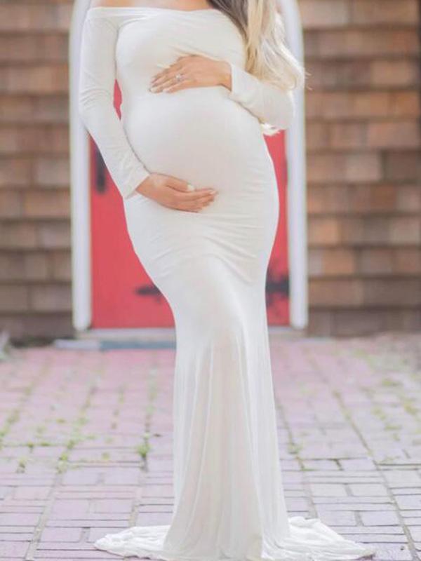 Off Shoulder Draped Mermaid Photoshoot Maternity Maxi Dress