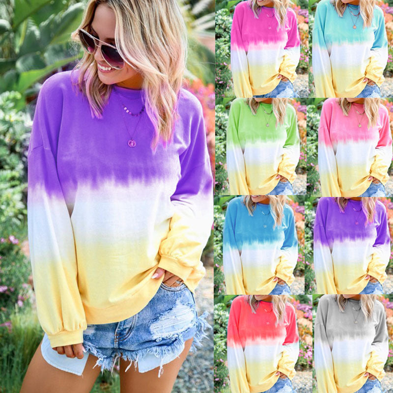 Seindeal Tie Dye Print Plus Size T-Shirt for Women Comfy Round Neck Casual Long
