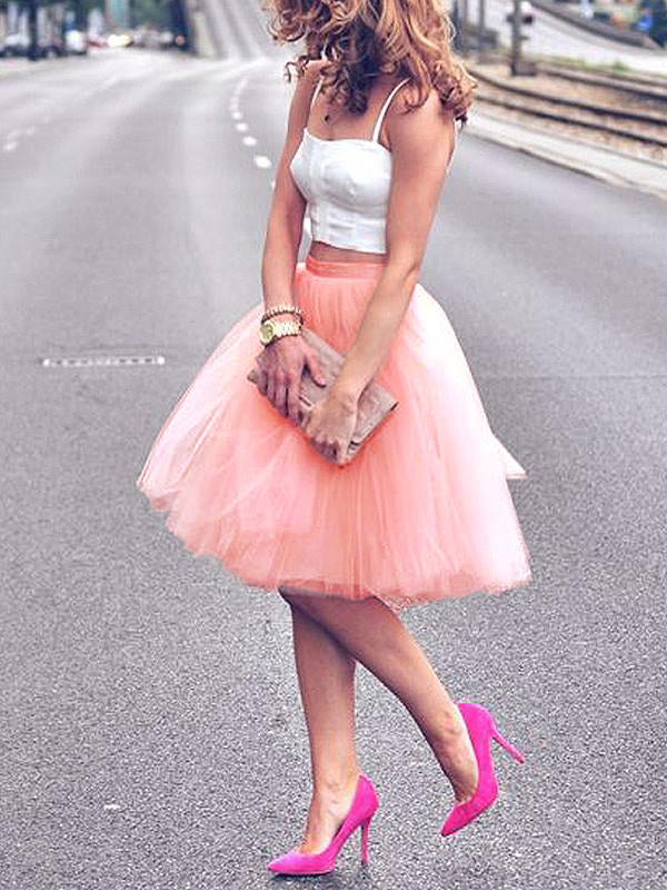 CarmineRose Mesh Tiered Beautiful Regular Elastic Waist Women's Tulle Skirt
