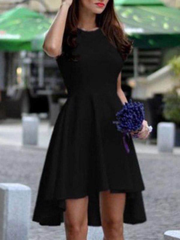 Seindeal Draped Zipper Round Neck Sleeveless Mullet Midi Dress Skater Dress Cocktail Dress Prom Dress Women Fashion