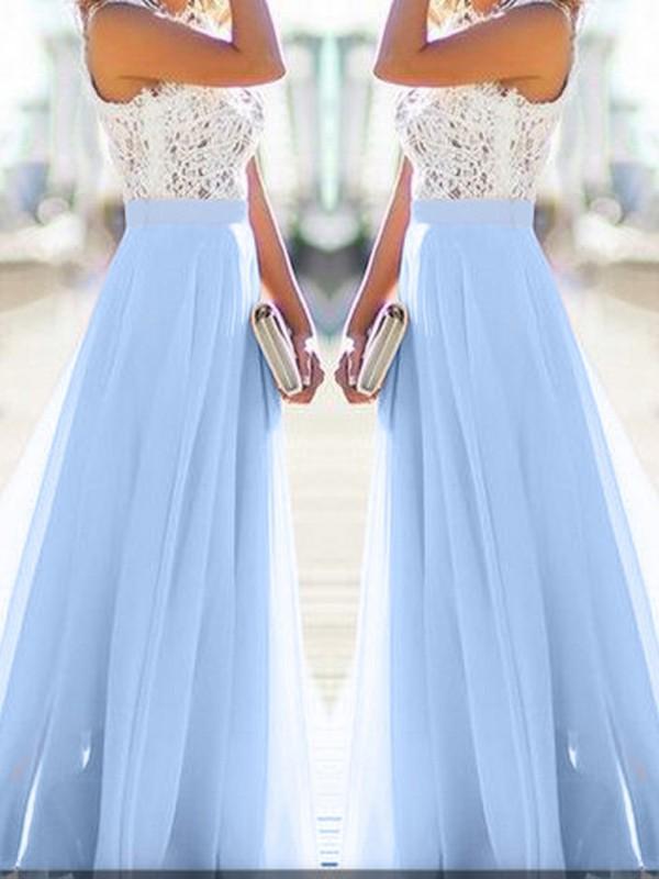 Light blue lace round neck sleeveless beautiful a-line maxi dress women casual dress
