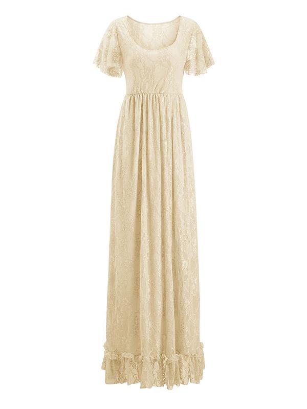 Lace Ruffle Draped For Babyshower Plus Size Maternity Maxi Dress