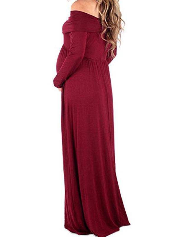 Seindeal Ruched Off Shoulder Draped Long Sleeve Maternity Maxi Dress