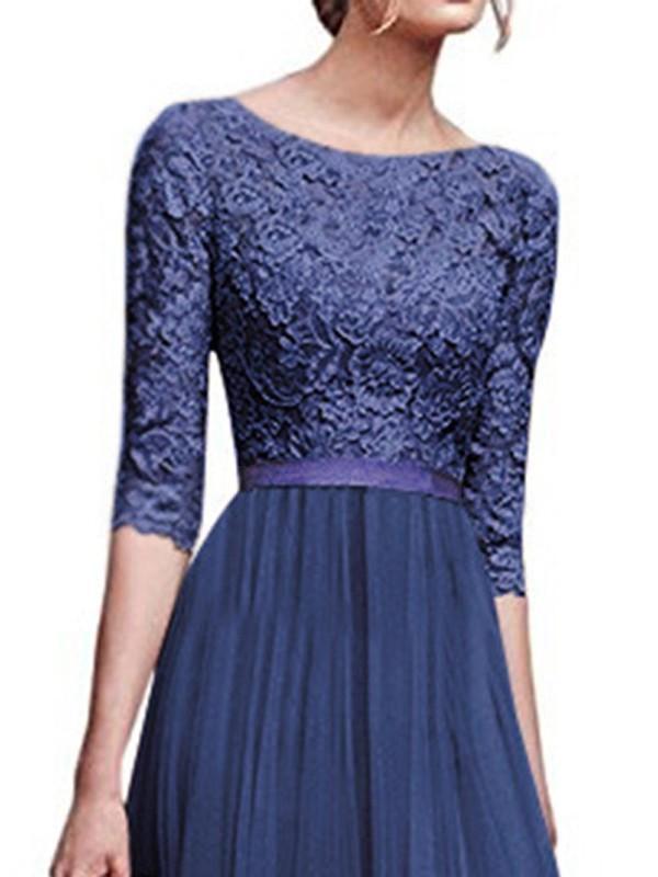 Solid Color Pleated Lace Round Neck Half-Length Women Maxi Dresses Elegant Dress Party Dress Evening Dress Ball Gown