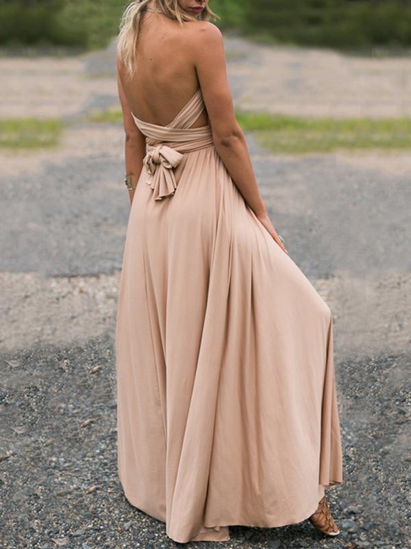 Seindeal Maxi Dress Ball Gown Evening Dress Halter Neck Backless Elegant Fashion