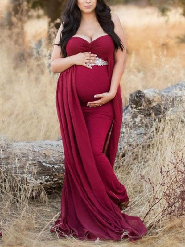Off Shoulder Cloak Maternity For Babyshower Flowy Party Maxi Dress
