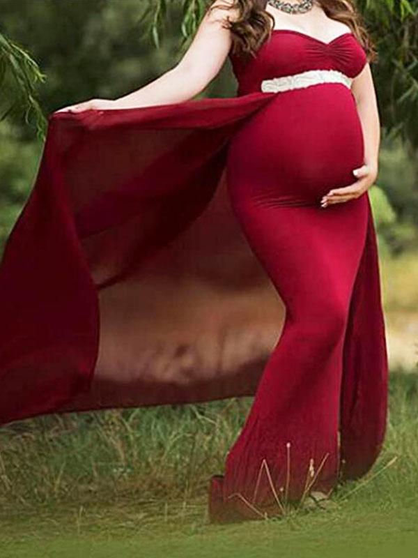 Off Shoulder Cloak Maternity For Babyshower Flowy Party Maxi Dress