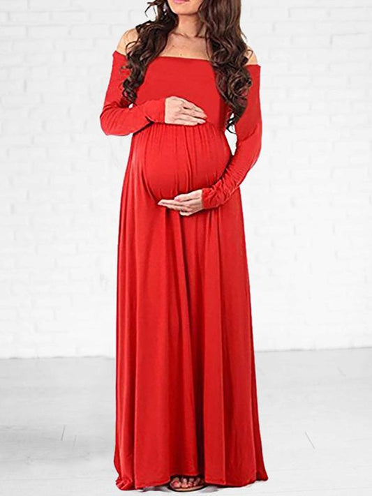 Seindeal Draped Off Shoulder Maxi Maternity Dress for Babyshower