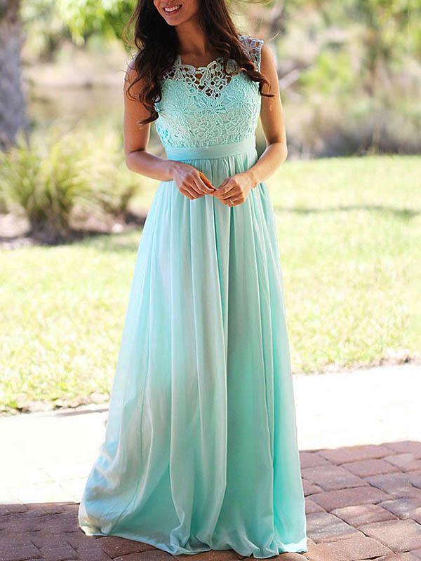 Lace Backless Round Neck Sleeveless Women Maxi Dresses Elegant Dress Evening Dress Ball Gown