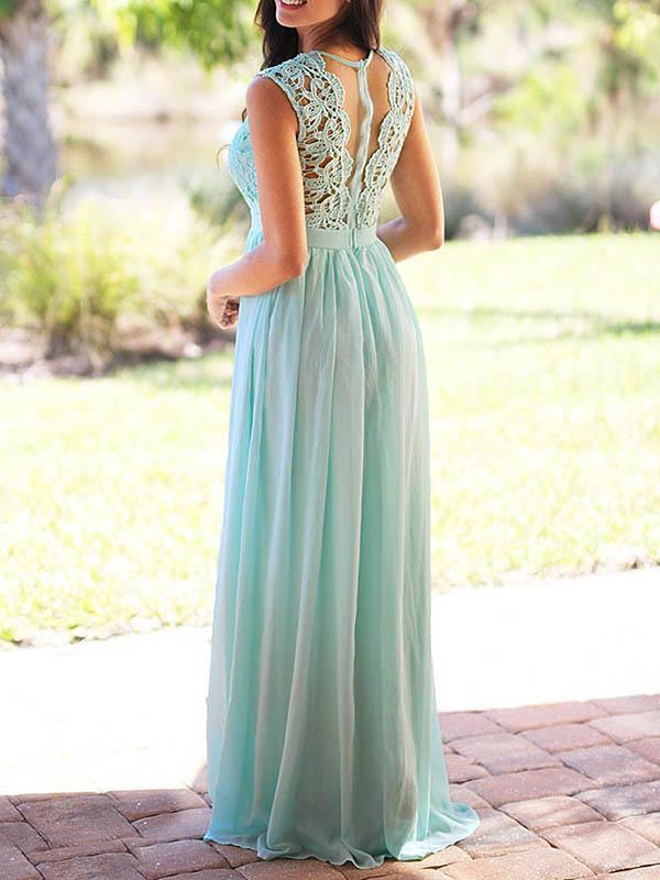 Lace Backless Round Neck Sleeveless Women Maxi Dresses Elegant Dress Evening Dress Ball Gown