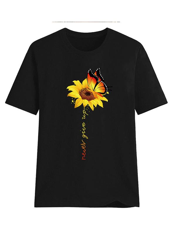 Sunflower Print Short Sleeve Maternity T-Shirt