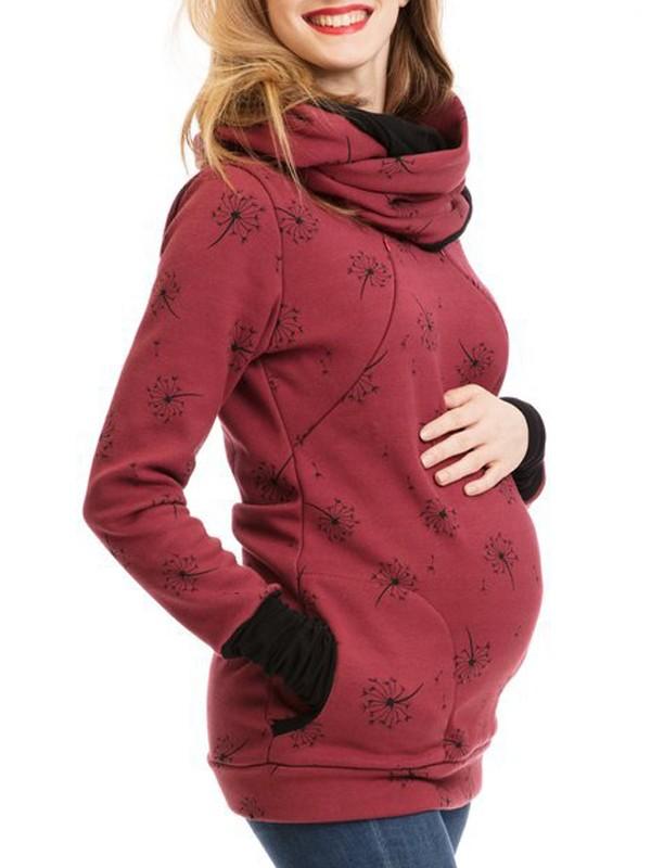 Flowers Print Long Sleeve Kangaroo Baby Bags Maternity Sweatshirt