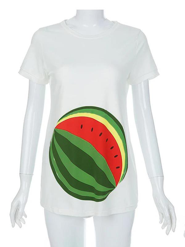 Watermelon Print Short Sleeve Maternity Casual T-Shirt