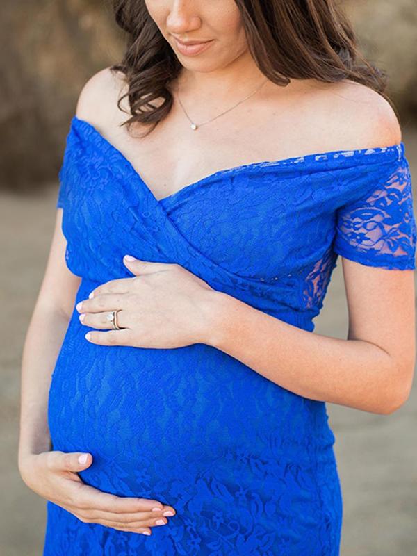 Seindeal Boho Pink Lace Plus Size Maternity Dress Cheap Pleated Bodycon Mermaid Maxi Dress for Photoshoot