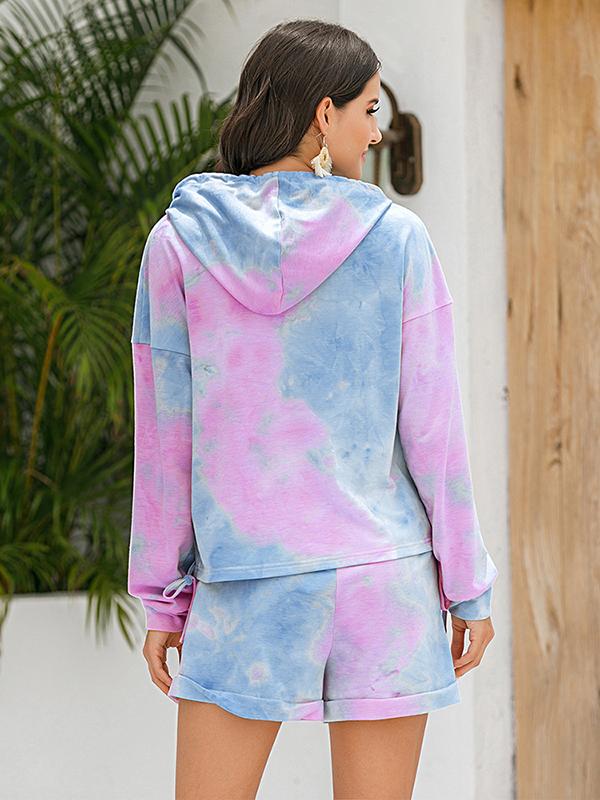 Seindeal Pajama Sets Sweatshirt Tie Dye Drawstring Pants Short Women Fashion