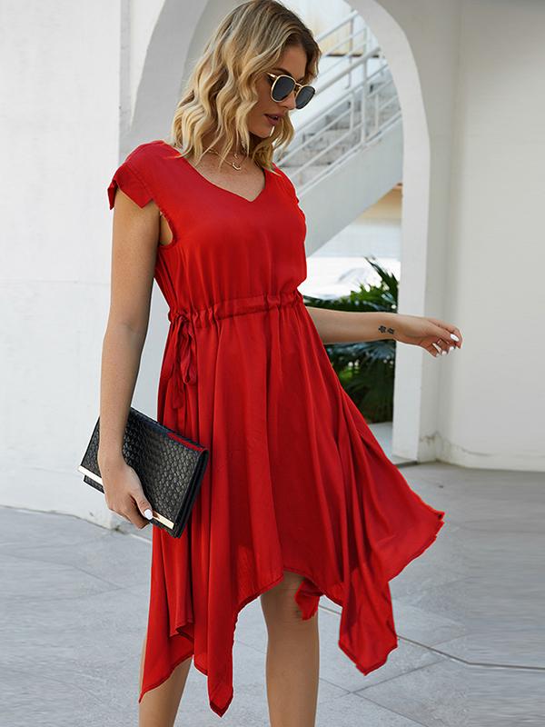 Seindeal Midi dress, summer dress, beach dress, drawstring irregular