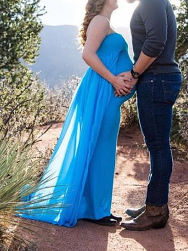 Bandeau Pregnant Photoshoot Off Shoulder Elegant Chiffon Romper Maternity Maxi Dress