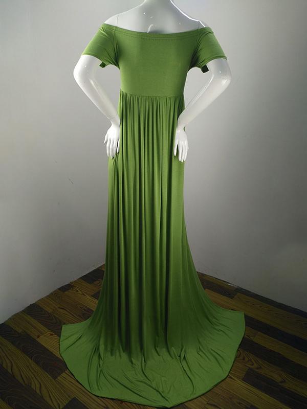 Short Sleeve Off Shoulder Slit For Babyshower Maxi Maternity Dress