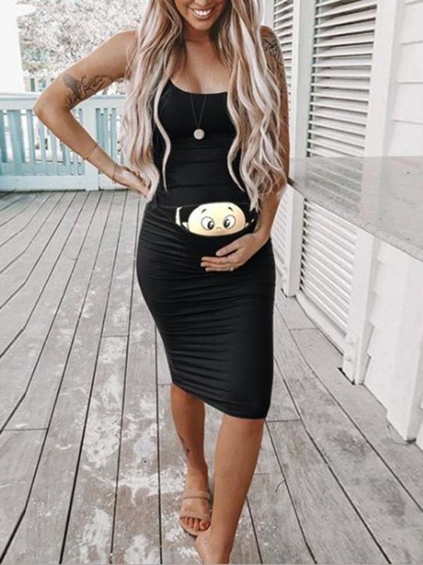 Baby Print U-neck Sleeveless Vest Bodycon Midi Maternity Dress