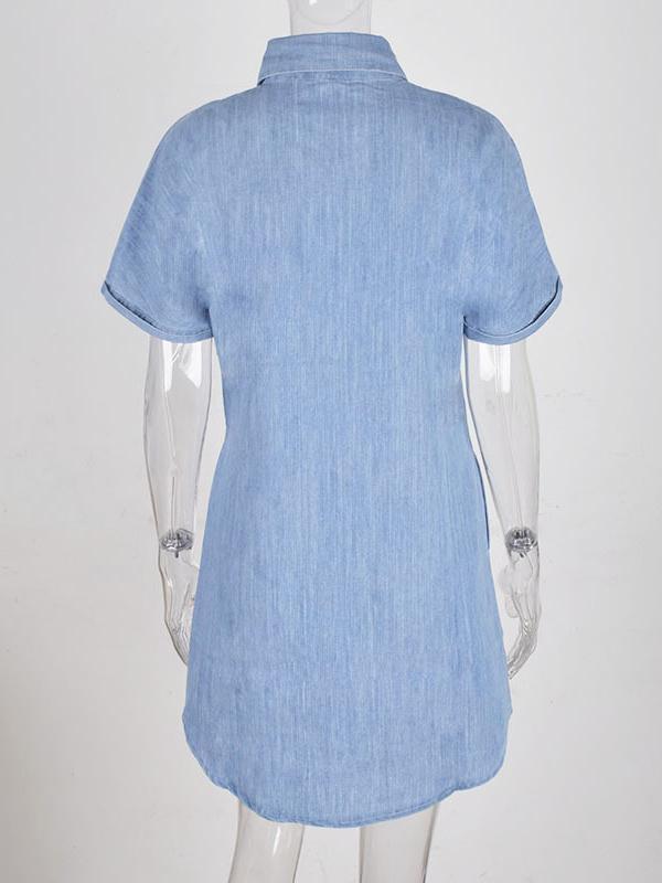 Seindeal Pockets Buttons V-neck Short Sleeve Denim Mini Maternity Top Shirt