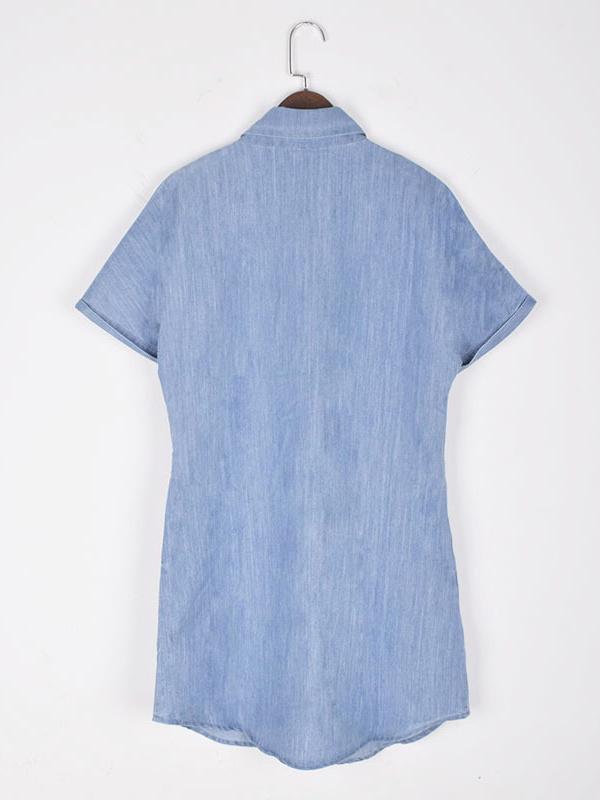 Seindeal Pockets Buttons V-neck Short Sleeve Denim Mini Maternity Top Shirt