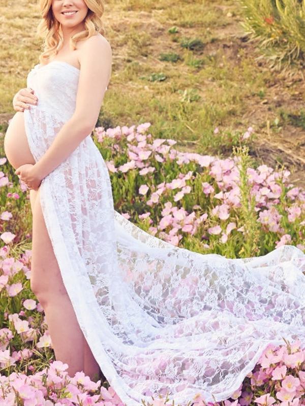 Lace Slit Bandeau Photoshoot Maternity Maxi DressHalloween