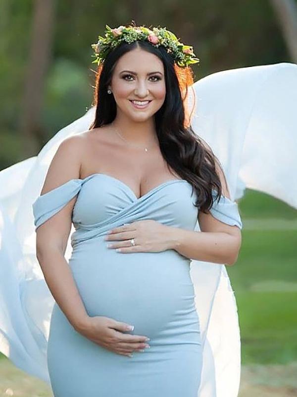 Seindeal Flowy Chiffon Draped Off-shoulder Baby Shower Red Maternity Dresses for Photoshoot