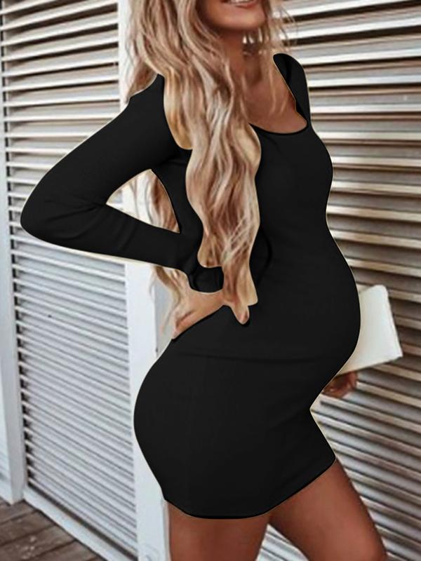 Seindeal Square Neck Long Sleeve Bodycon Cute Maternity Mini Dress Formal Fashion for Pregnant