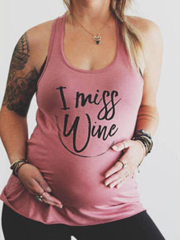 "I MISS WINE"Print U-neck Summer Maternity Vest