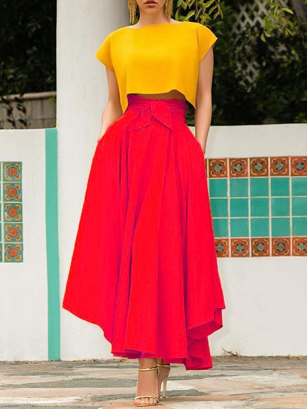 Irregular Pockets Belts High Waist Women Skirts Chiffon Skirt Pleated Skirt