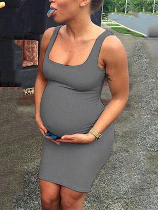 Spaghetti Strap U-neck Bodycon Maternity Casual Mini Dress