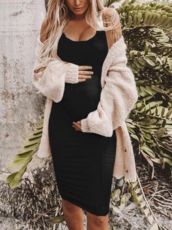 Spaghetti Strap U-neck Bodycon Maternity Casual Mini Dress