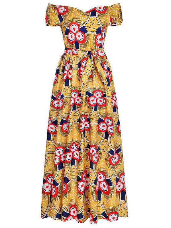 Seindeal Tribal Floral Irregular Off Shoulder Side Slit African Maternity Dress Plus Size