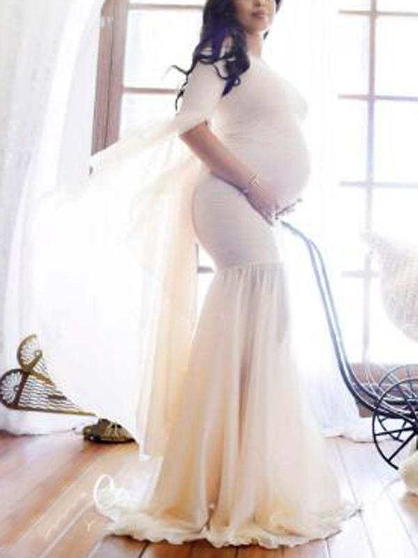 Lace Irregular Off Shoulder Bobyshower Maternity Dress