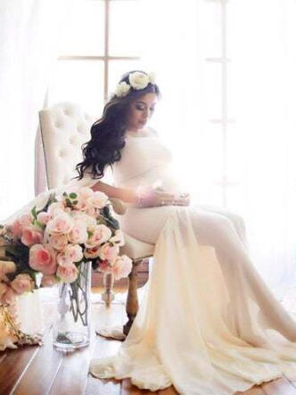 Lace Irregular Off Shoulder Bobyshower Maternity Dress