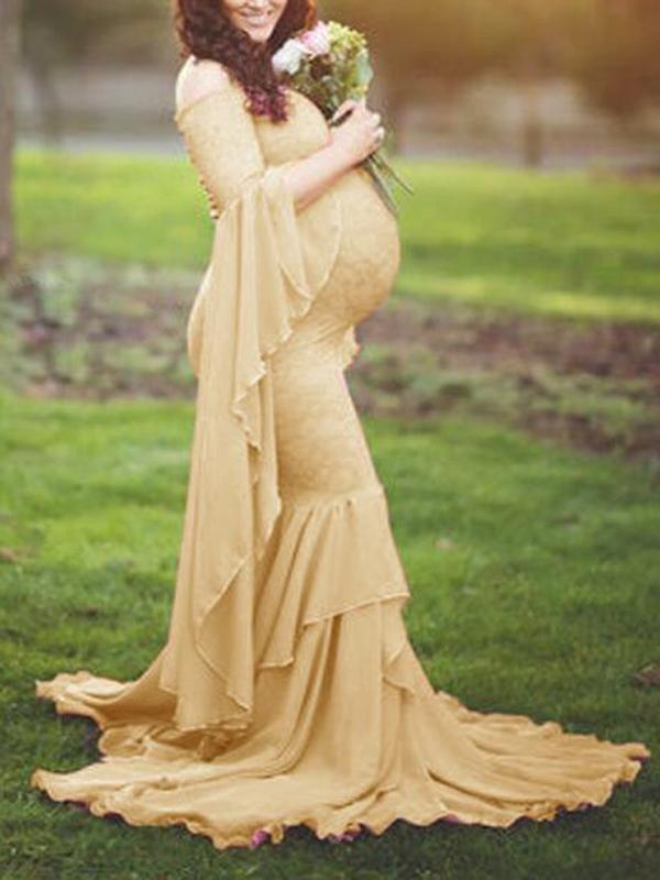 Lace Irregular Off Shoulder Bobyshower Maternity Dress