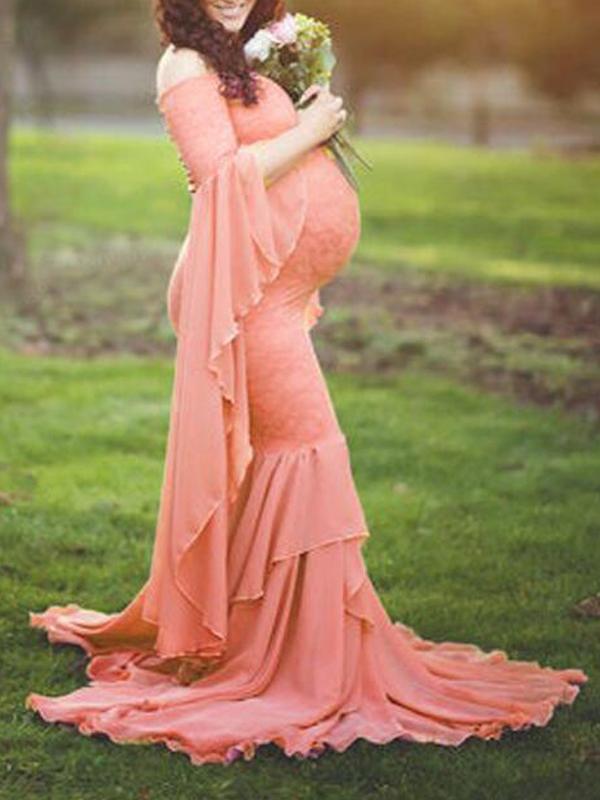 Lace Irregular Off Shoulder Bobyshower Maternity Dress