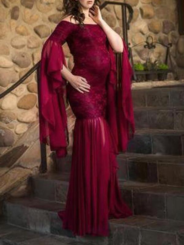 Lace Irregular Off Shoulder Bobyshower Maternity Dress