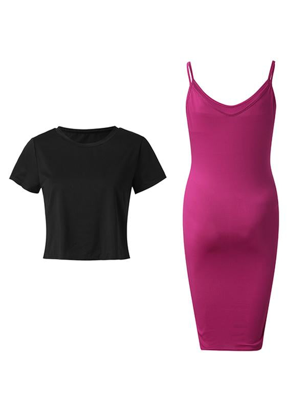 Bodycon 2-in-1 Round Neck Short Sleeve Maternity Dress