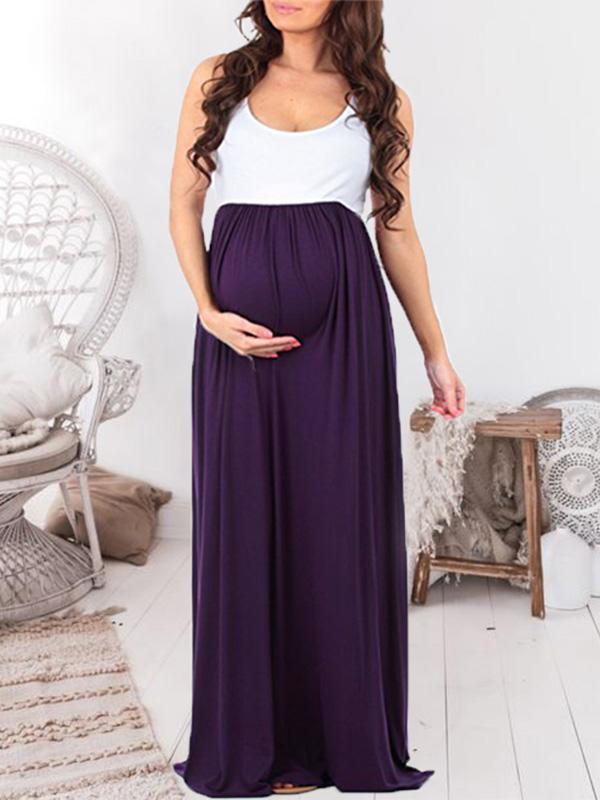 Patchwork Draped Babyshower Sleeveless Maternity Maxi Dress