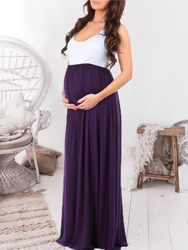 Patchwork Draped Babyshower Sleeveless Maternity Maxi Dress