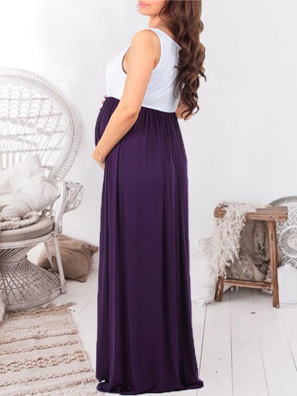 Patchwork Draped Babyshower Sleeveless Maternity Maxi Dress